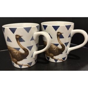 World Market Blue Ostrich Ceramic Coffee Mugs Mug Geo Safari 12 Oz Set Of 2